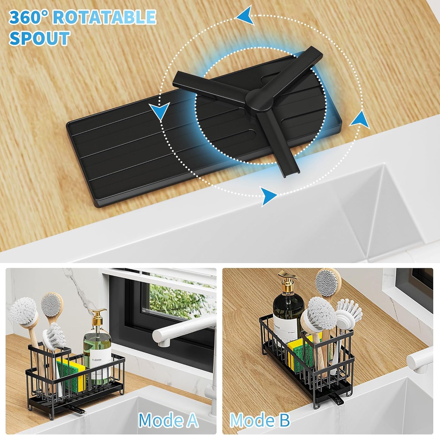 Black Sponge Holder for Kitchen Sink ā Rustproof 304 Stainless Steel Caddy, Soap & Brush Organizer for Countertop