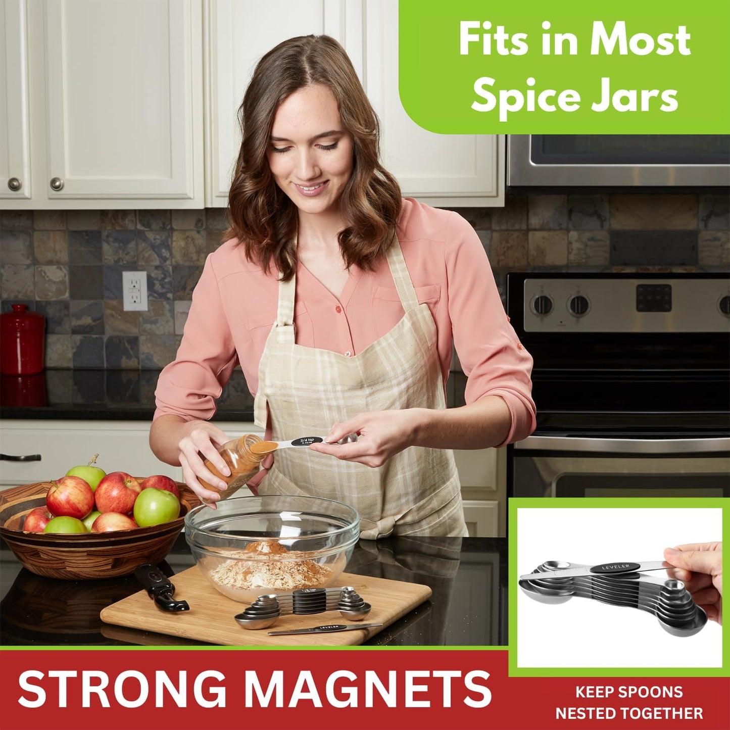 Magnetic Stainless Steel Measuring Spoons Set β 8 Heavy Duty Kitchen Gadgets with Leveler, Perfect for Baking & Cooking, Black
