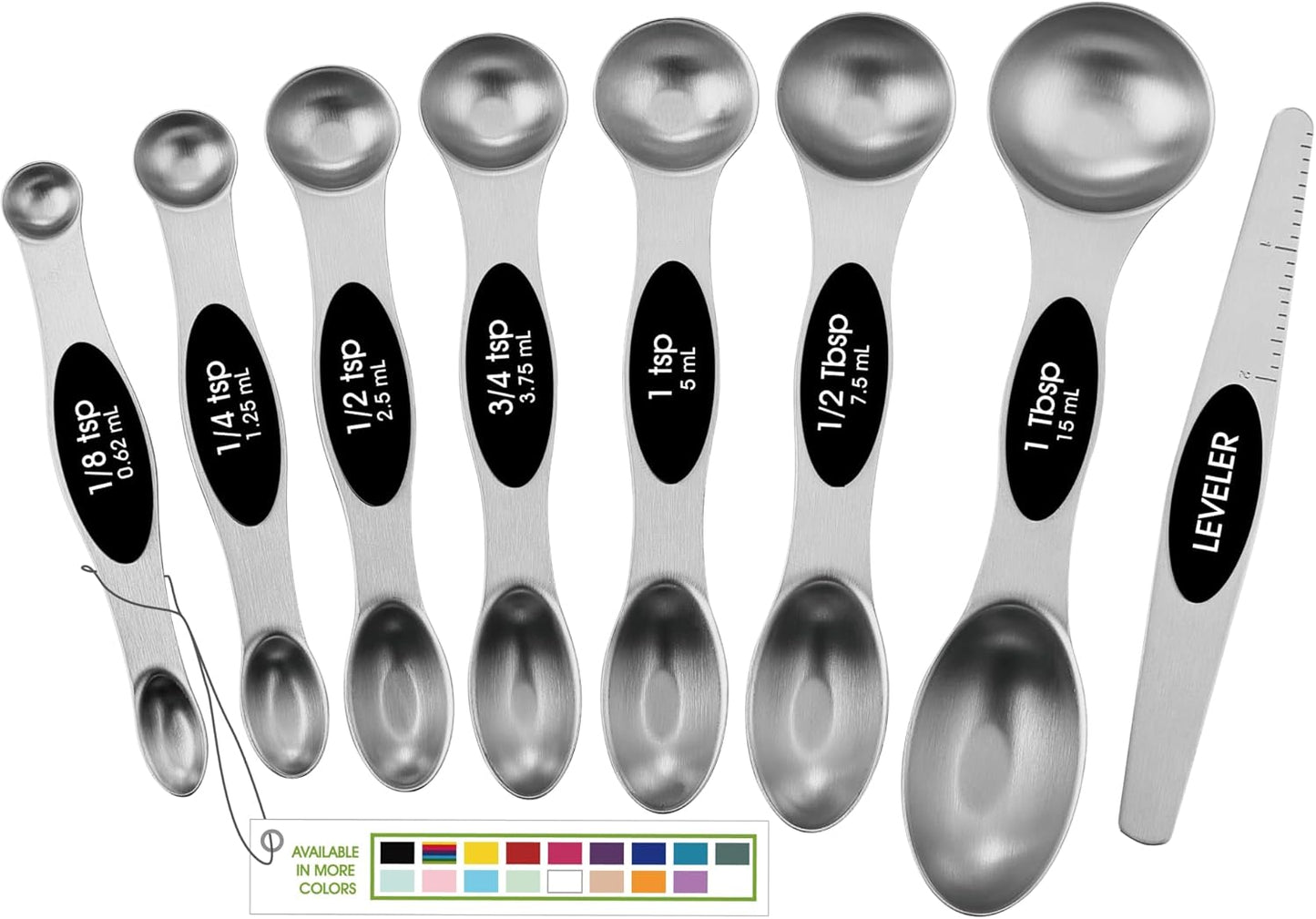 Magnetic Stainless Steel Measuring Spoons Set β 8 Heavy Duty Kitchen Gadgets with Leveler, Perfect for Baking & Cooking, Black