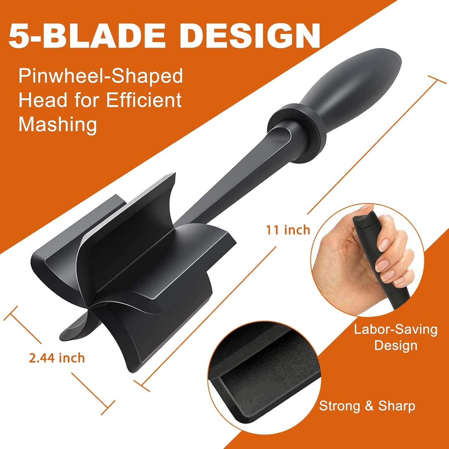 Heat-Resistant Meat Chopper – 5-Curve Blade Masher for Ground Beef, Hamburger, and More