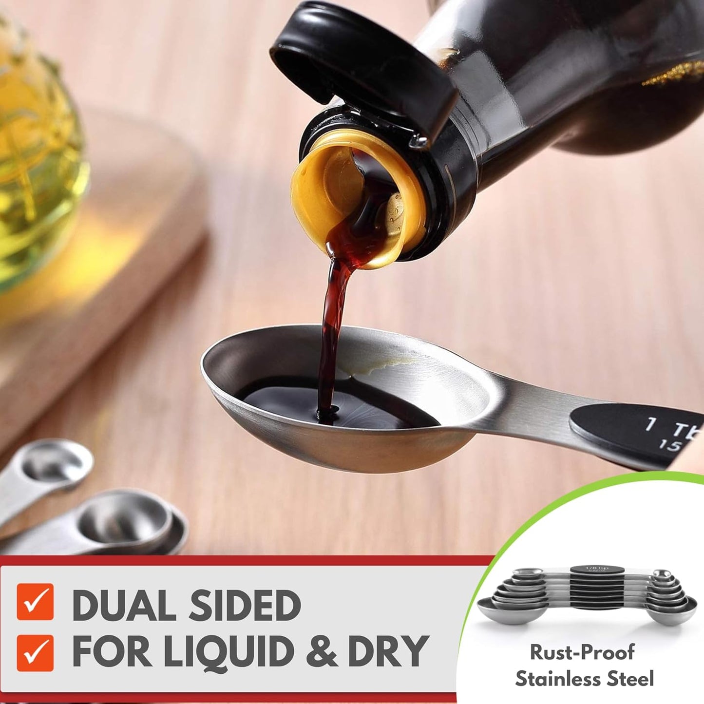 Magnetic Stainless Steel Measuring Spoons Set β 8 Heavy Duty Kitchen Gadgets with Leveler, Perfect for Baking & Cooking, Black