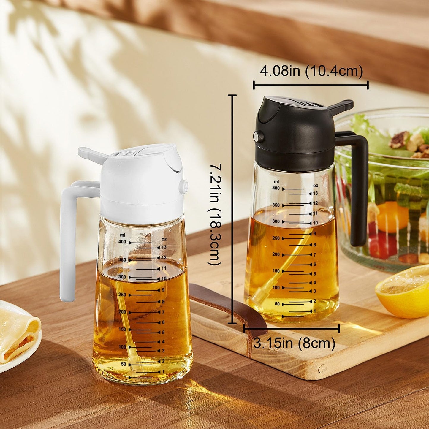 Glass Olive Oil Sprayer 16oz β 2-in-1 Dispenser Bottle for Cooking, Air Fryer, Salad & BBQ (Black)