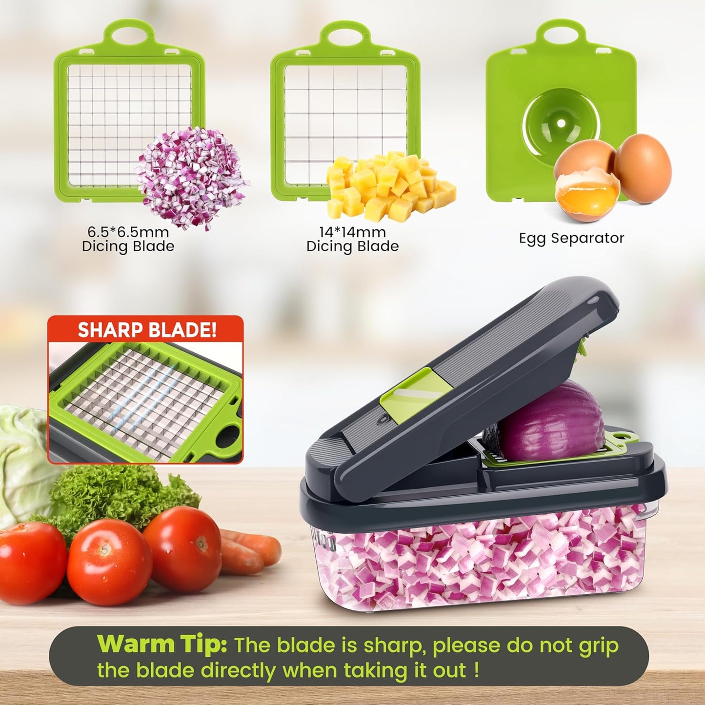12-in-1 Vegetable Chopper with 7 Blades & Container – Multifunctional Food Cutter for Salad, Onion, Potato & Garlic