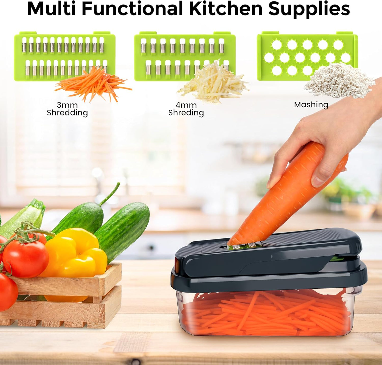 12-in-1 Vegetable Chopper with 7 Blades & Container – Multifunctional Food Cutter for Salad, Onion, Potato & Garlic