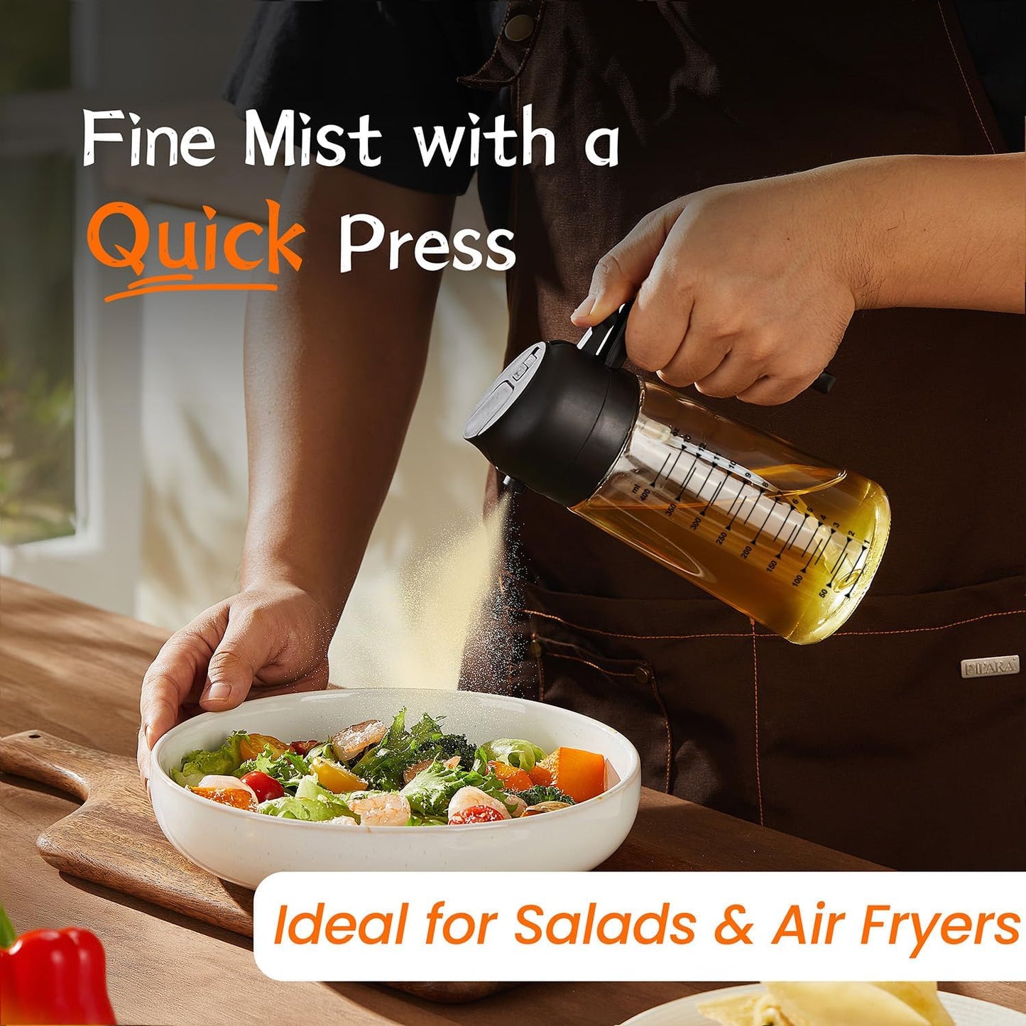 Glass Olive Oil Sprayer 16oz β 2-in-1 Dispenser Bottle for Cooking, Air Fryer, Salad & BBQ (Black)