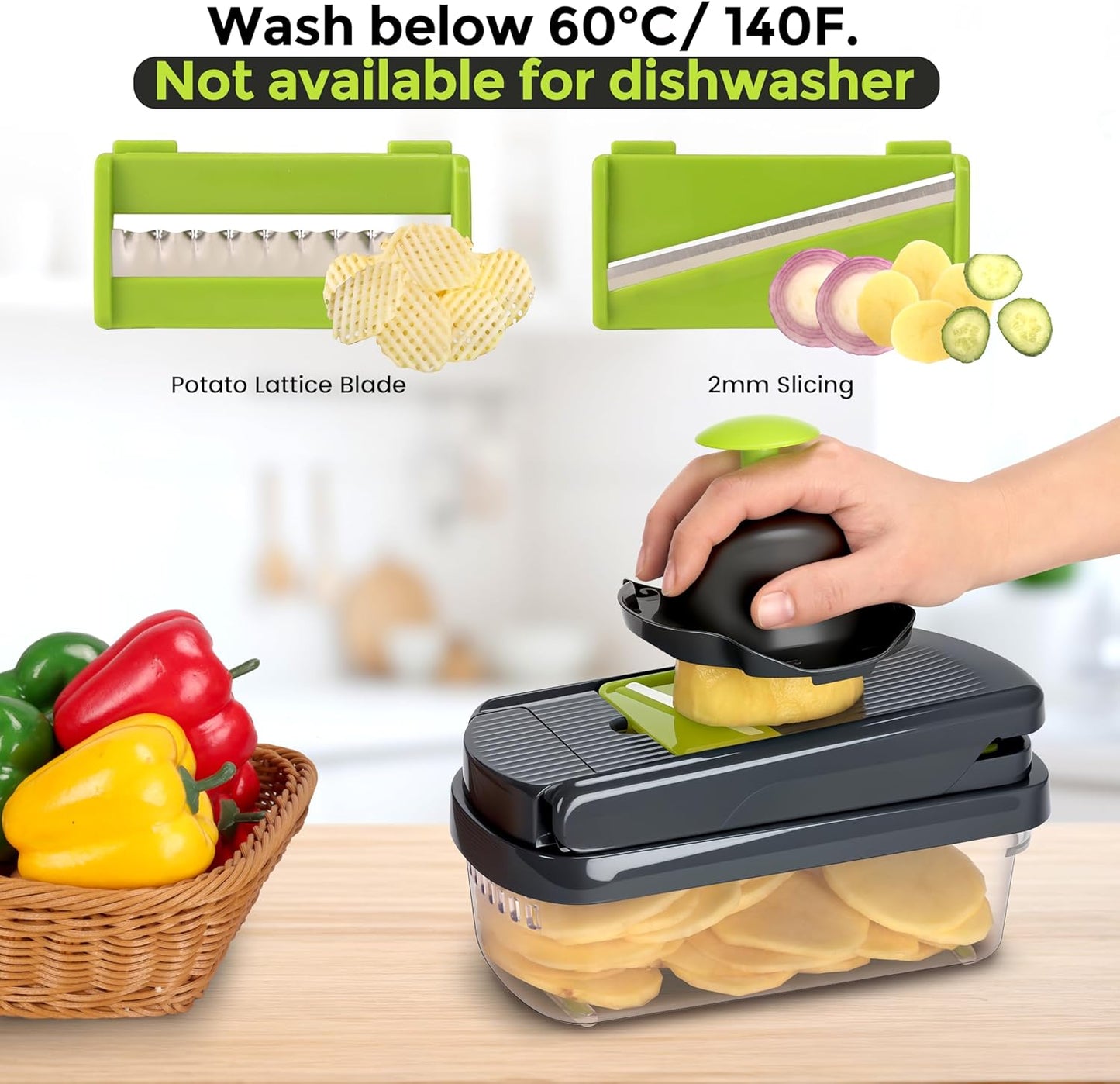 12-in-1 Vegetable Chopper with 7 Blades & Container – Multifunctional Food Cutter for Salad, Onion, Potato & Garlic