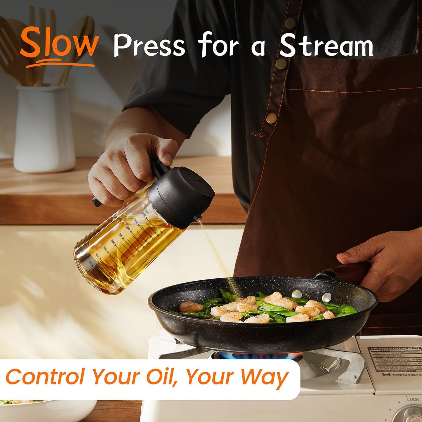 Glass Olive Oil Sprayer 16oz β 2-in-1 Dispenser Bottle for Cooking, Air Fryer, Salad & BBQ (Black)