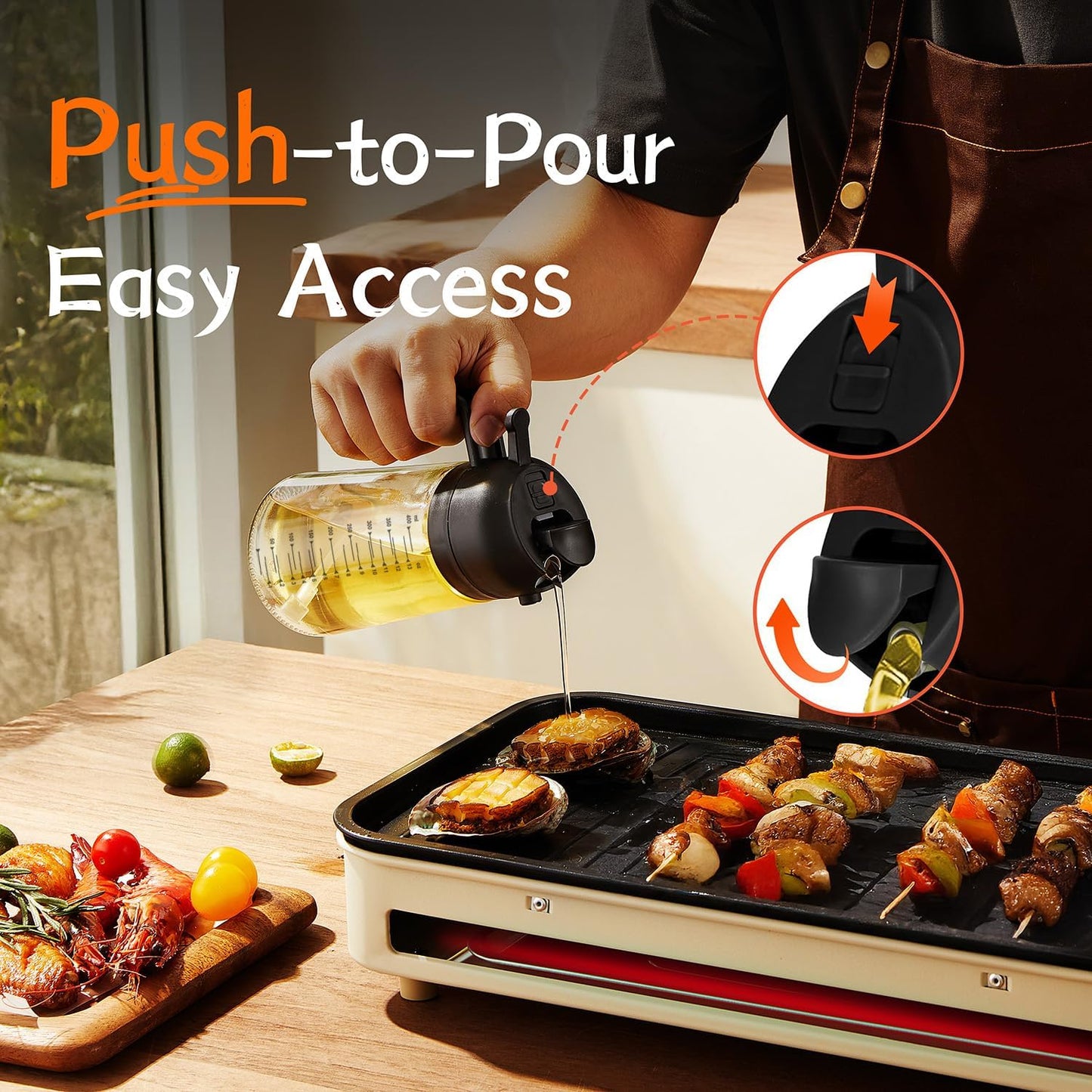 Glass Olive Oil Sprayer 16oz β 2-in-1 Dispenser Bottle for Cooking, Air Fryer, Salad & BBQ (Black)