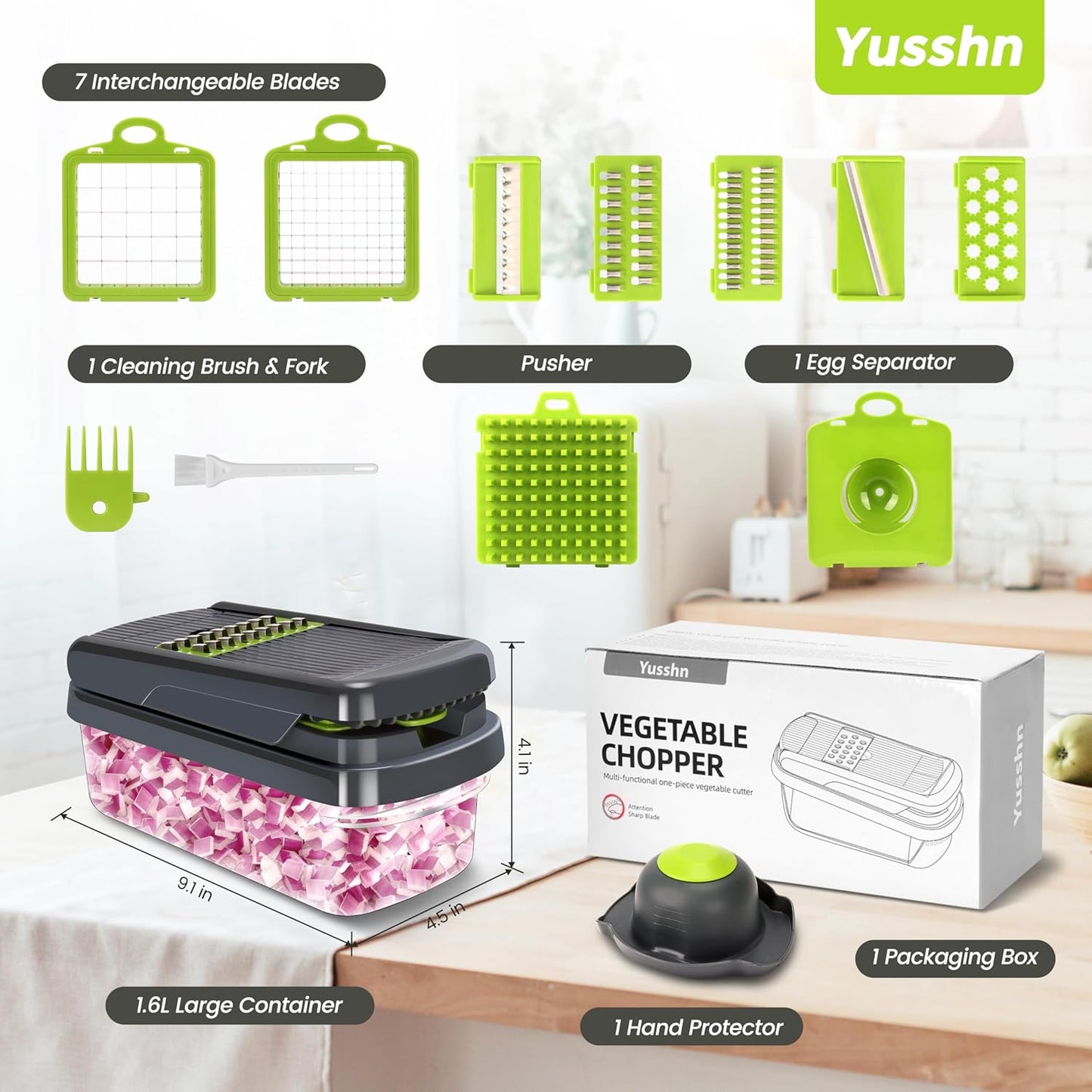 12-in-1 Vegetable Chopper with 7 Blades & Container – Multifunctional Food Cutter for Salad, Onion, Potato & Garlic