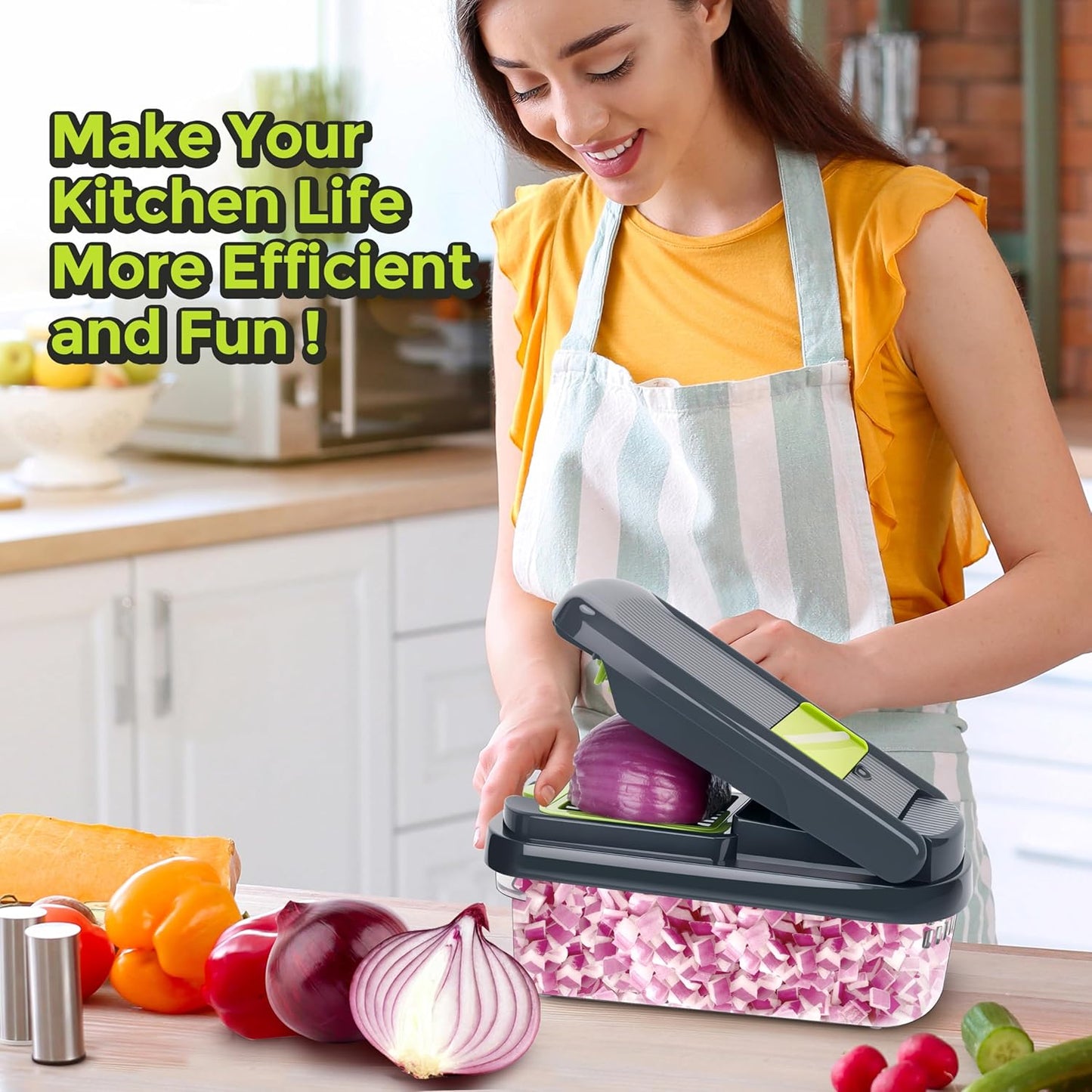 12-in-1 Vegetable Chopper with 7 Blades & Container – Multifunctional Food Cutter for Salad, Onion, Potato & Garlic