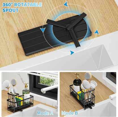 Black Sponge Holder for Kitchen Sink – Rustproof 304 Stainless Steel Caddy, Soap & Brush Organizer for Countertop