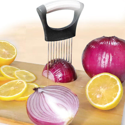 Onion Holder for Slicing – Stainless Steel Vegetable & Tomato Cutter, Chopper for Potatoes, Avocados, Eggs & More