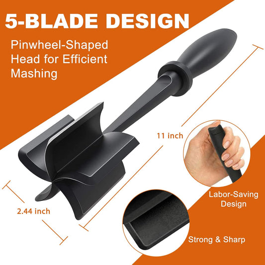 Heat-Resistant Meat Chopper – 5-Curve Blade Masher for Ground Beef, Hamburger, and More