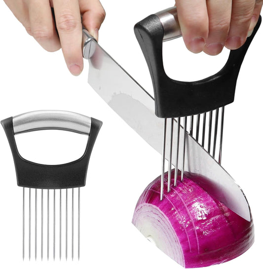 Onion Holder for Slicing – Stainless Steel Vegetable & Tomato Cutter, Chopper for Potatoes, Avocados, Eggs & More