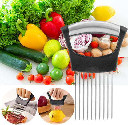 Onion Holder for Slicing – Stainless Steel Vegetable & Tomato Cutter, Chopper for Potatoes, Avocados, Eggs & More