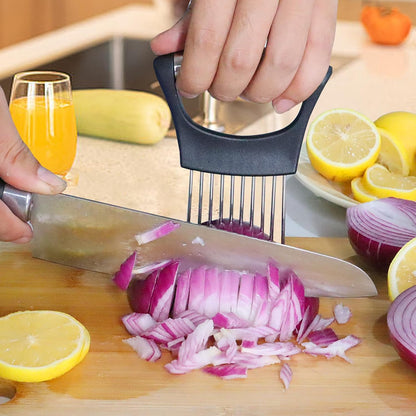 Onion Holder for Slicing – Stainless Steel Vegetable & Tomato Cutter, Chopper for Potatoes, Avocados, Eggs & More