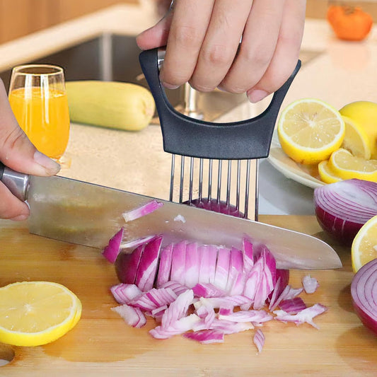 Onion Holder for Slicing – Stainless Steel Vegetable & Tomato Cutter, Chopper for Potatoes, Avocados, Eggs & More