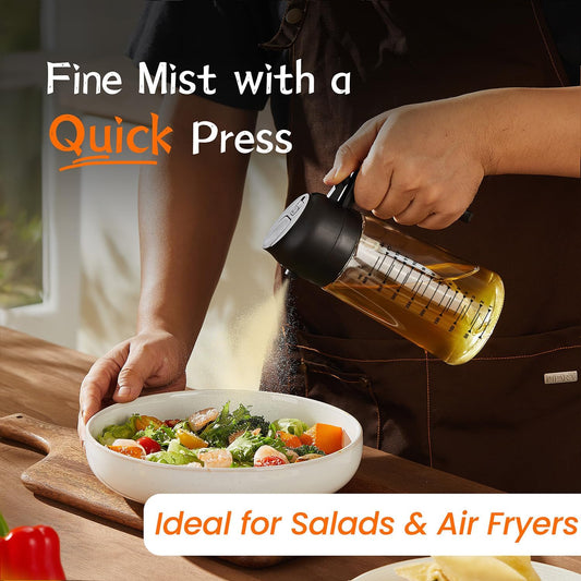 Glass Olive Oil Sprayer 16oz – 2-in-1 Dispenser Bottle for Cooking, Air Fryer, Salad & BBQ (Black)